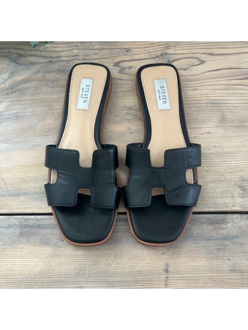 Steve Madden Hadyn Black Leather Sandal Slide Womens 8.5